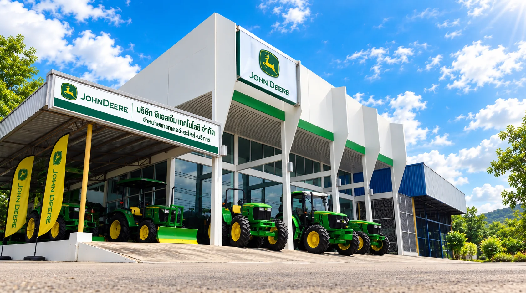 โชว์รูมรถแทรกเตอร์ John Deere ของ ซีแอลเอ็ม เทคโนโลยี กาญจนบุรี